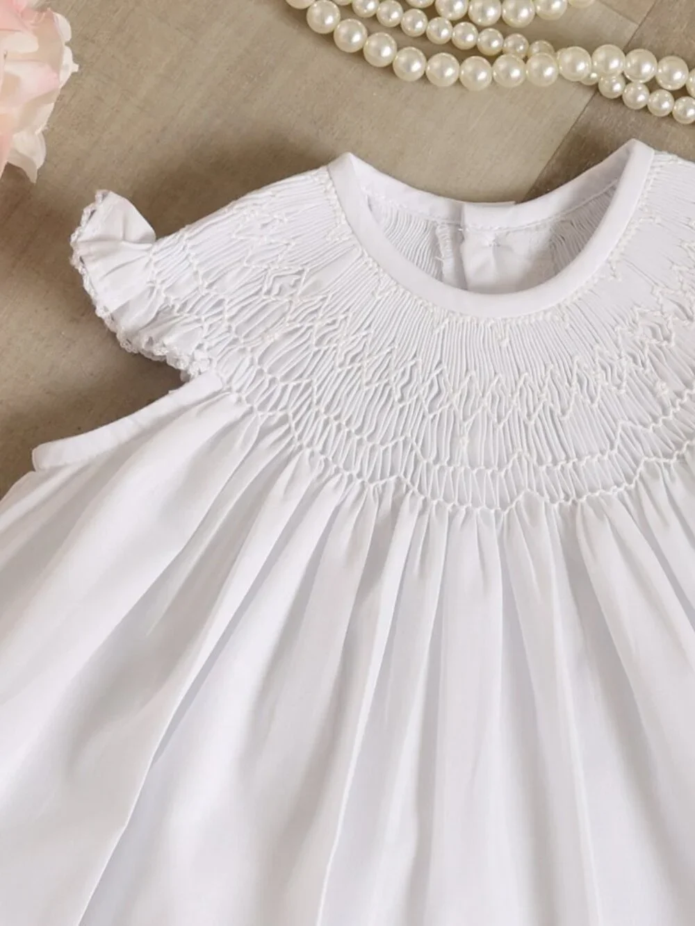 White Smocked Dress Fly Sleeve Bishop First Portraits Coming Home Preemie/NB